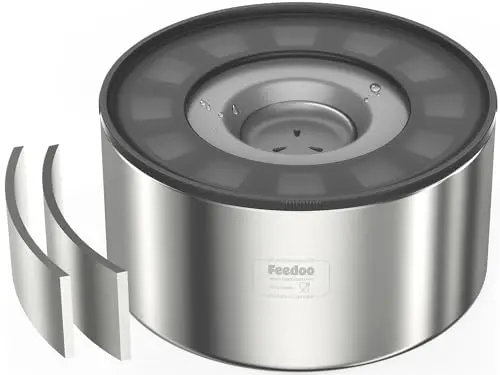 Feedoo double-wall stainless steel dog water bowl with splash-proof paws lid