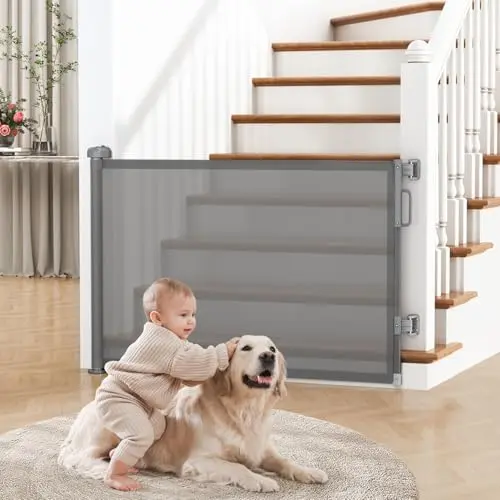 Cideny grey retractable mesh gate extended across an opening