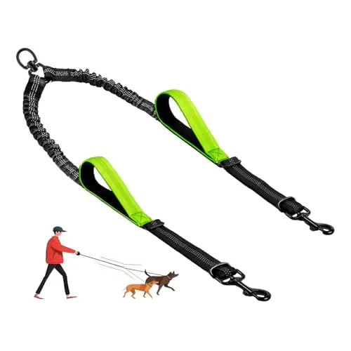 LEOSASA green adjustable double dog leash splitter with padded handle