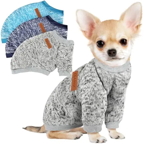 BAOBICUTE 3-pack dog sweater in navy blue, grey, and light blue