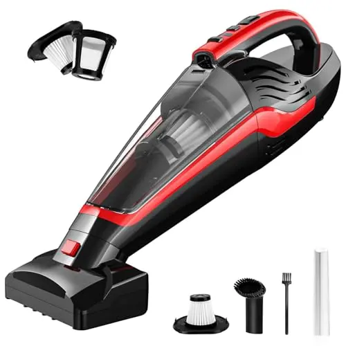 Powools red cordless handheld vacuum with electric brush attachment