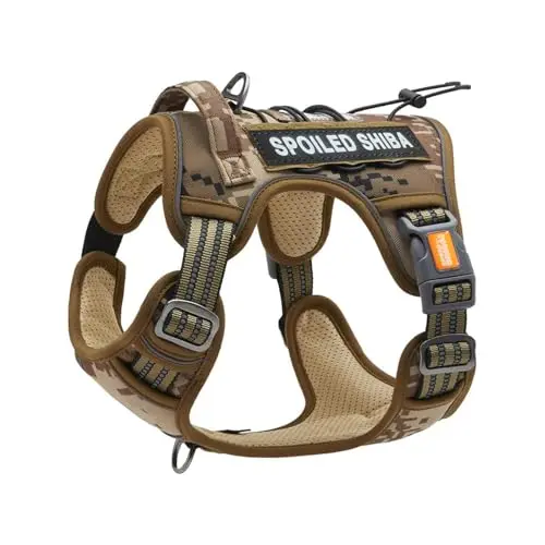 Kawaii Shiba Co. tactical dog harness for Shiba Inu in camouflage pattern