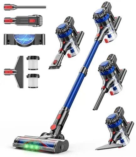KARDV blue lightweight cordless stick vacuum with wall mount