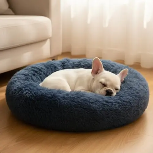 SUVAMJAM gray round donut dog bed with plush lining