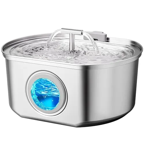 Neareal stainless steel cat water fountain with water level window and dual streams
