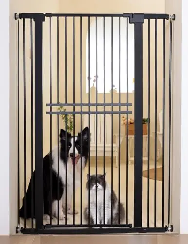No Pawblems 55-inch extra tall pet gate with narrow spacing in black for large dogs