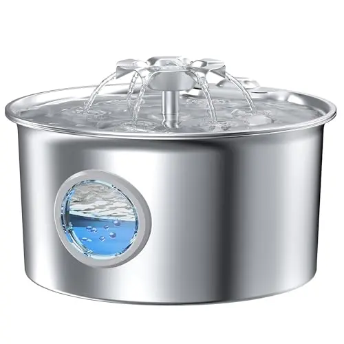 IHOUONE stainless steel cat fountain with flower-shaped water spout