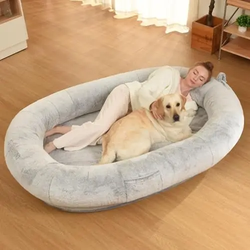 WOZOKE light grey giant oval memory foam bed for humans and dogs