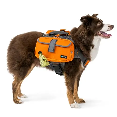 PetAmi orange dog backpack with reflective stripes and side pockets