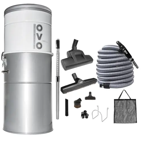 OVO 750 Airwatts Central Vacuum System with white and silver canister