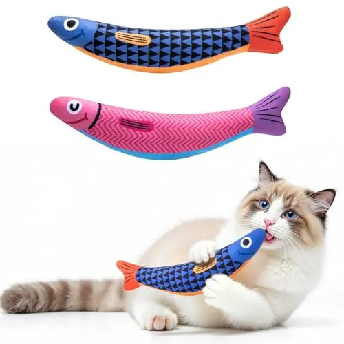 PetBusy blue and pink plush fish cat toy with crinkle material