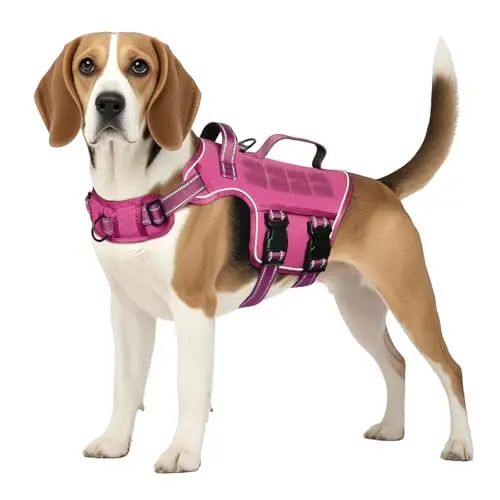RunFido Pink easy-wear tactical dog harness with reflective strips and handle