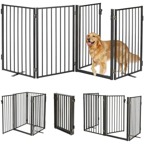 Paulmele all-metal freestanding pet gate with door in black for large dogs