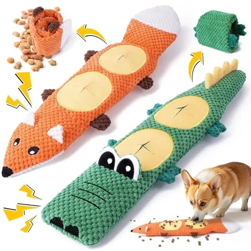 XIUGOAL 2 pack fox and crocodile plush dog toys with pockets