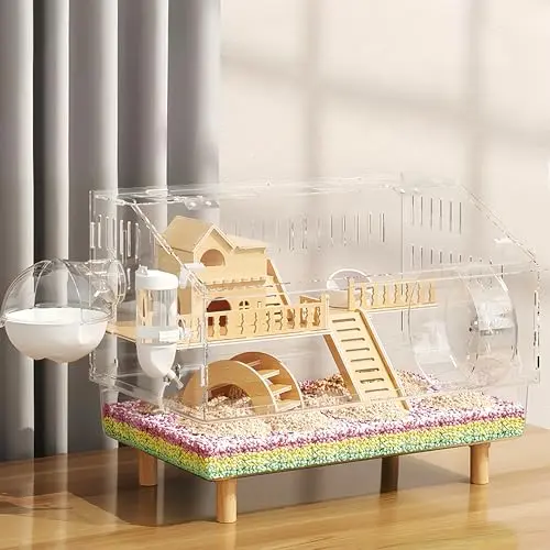 Ecleng clear acrylic two-layer hamster cage with included accessories