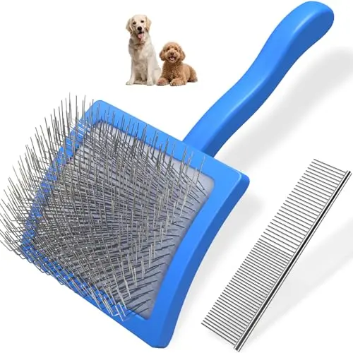 Saccison 2-piece dog grooming kit with slicker brush and comb