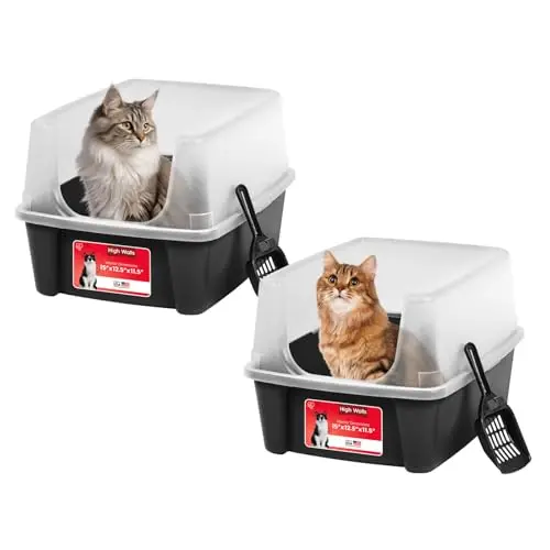 IRIS USA 2-Pack Open Top Cat Litter Box with high sided walls