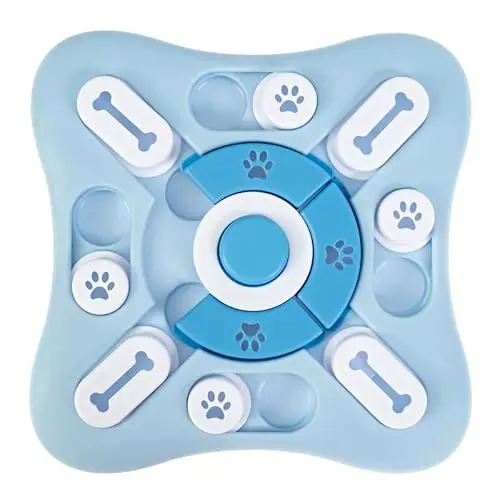 BoneItUp Dog Puzzle Toy in light blue with 16 treat holes and sound button