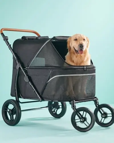 Zoosky extra-large pet stroller for dogs up to 110 lbs, shown with multiple mesh windows
