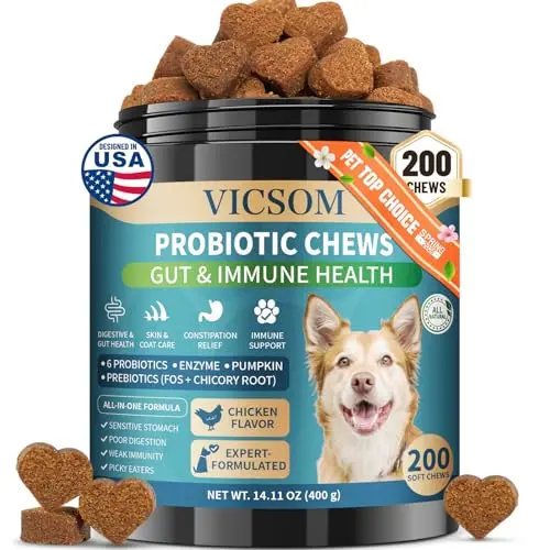 VICSOM Dog Probiotics 200 soft chews for digestive health