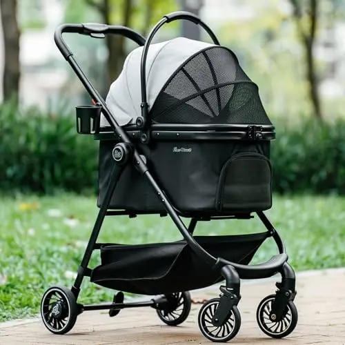 Pawccoli pet stroller with detachable carrier for small dogs and cats