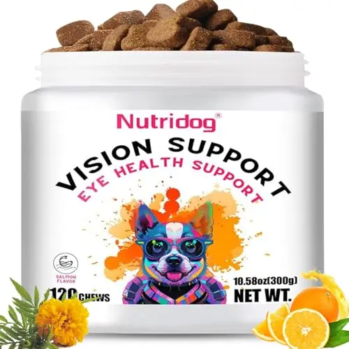 Nutridog Eye Supplements soft chews with salmon flavor for tear stain and vision support