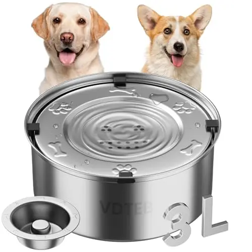 VDTEB 3L stainless steel no-spill slow water feeder for dogs