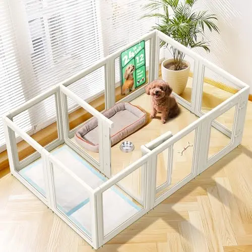 FXW AuraSpace clear acrylic dog playpen with divider