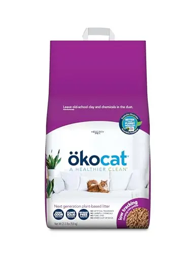Okocat wood clumping cat litter mini-pellets in a bag