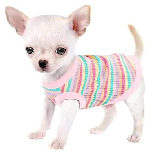 PAIAITE light pink cotton rib sleeveless dog shirt vest for extra small breeds