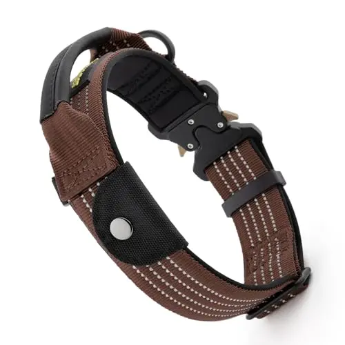 Plutus Pet tactical dog collar with AirTag pocket and leather-wrapped handle