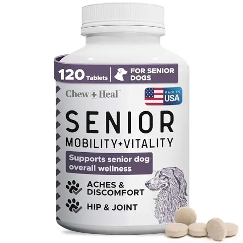Chew + Heal senior dog mobility tablets for joint and pain support