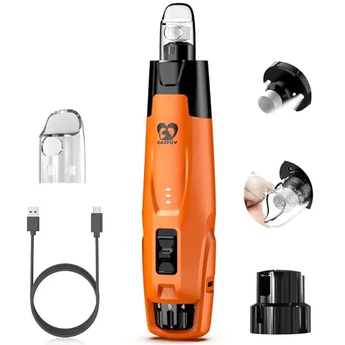 Casfuy New 6-Speed Dog Nail Grinder with LED lights in orange color