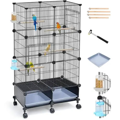 VISCOO black encrypted bar spacing bird cage with external water bottle and wheels