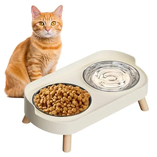 HIAIEVIY elevated cat bowl set with stainless steel bowls