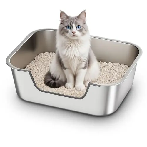Qiuma stainless steel low entry cat litter pan for senior or injured cats