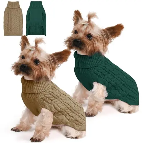 Lorehelina cable knit dog sweater in green and brown
