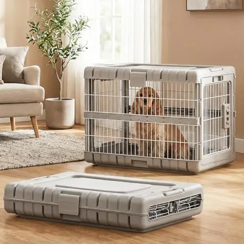 ZOMISIA collapsible hard-sided dog crate with wheels