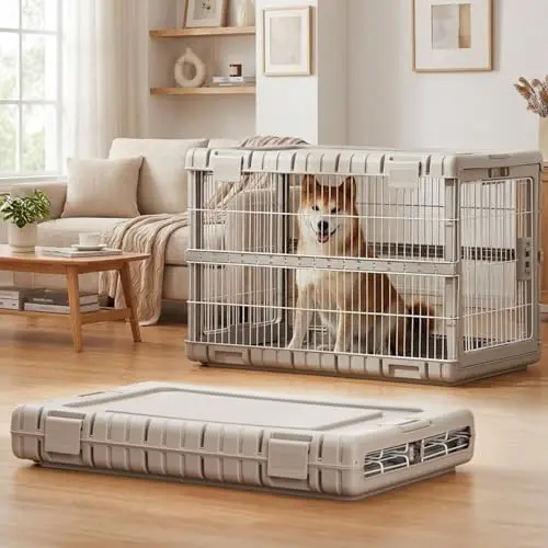 ZOMISIA 36-inch collapsible dog crate with wheels for large dogs