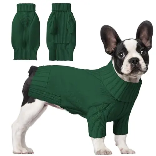 AURUZA turtleneck dog sweater in dark green