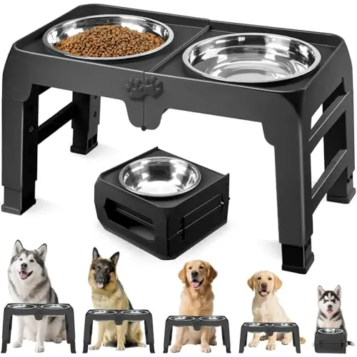 COMESOON elevated dog bowl stand with extra-large stainless steel bowls