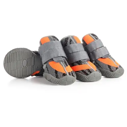 AOKOWN grey dog shoes with double adjustable straps for secure small breed fit