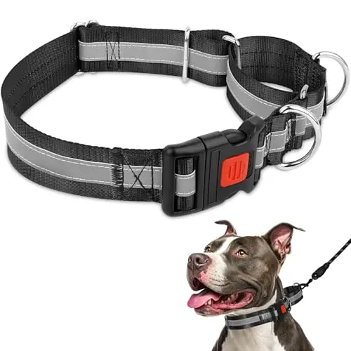 Mayerzon wide reflective martingale dog collar in black for large breeds