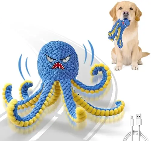 Qraxond interactive octopus dog toy with automatic bouncing and plush cover