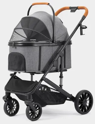 SUNTHX dog stroller with detachable carrier and storage basket for small to medium dogs