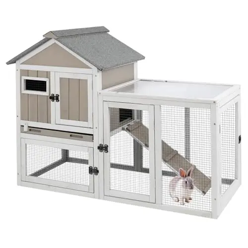 Gowoodhut grey wooden rabbit hutch with a removable side panel for extension