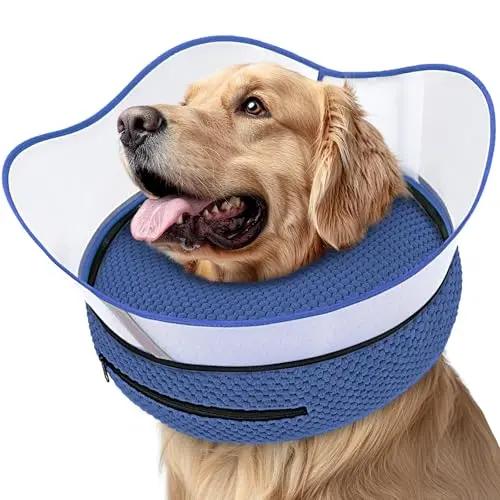 Supet navy blue raised inflatable dog cone with removable shield