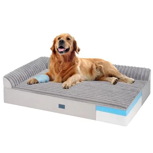 Veehoo 7-inch thick orthopedic dog bed for senior dogs with L-shaped bolsters
