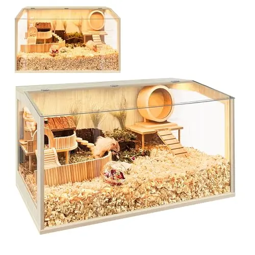 PROLEE 24-inch oak wooden hamster cage for small pets