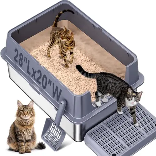 KITCATY extra-large stainless steel litter box with foot pedal